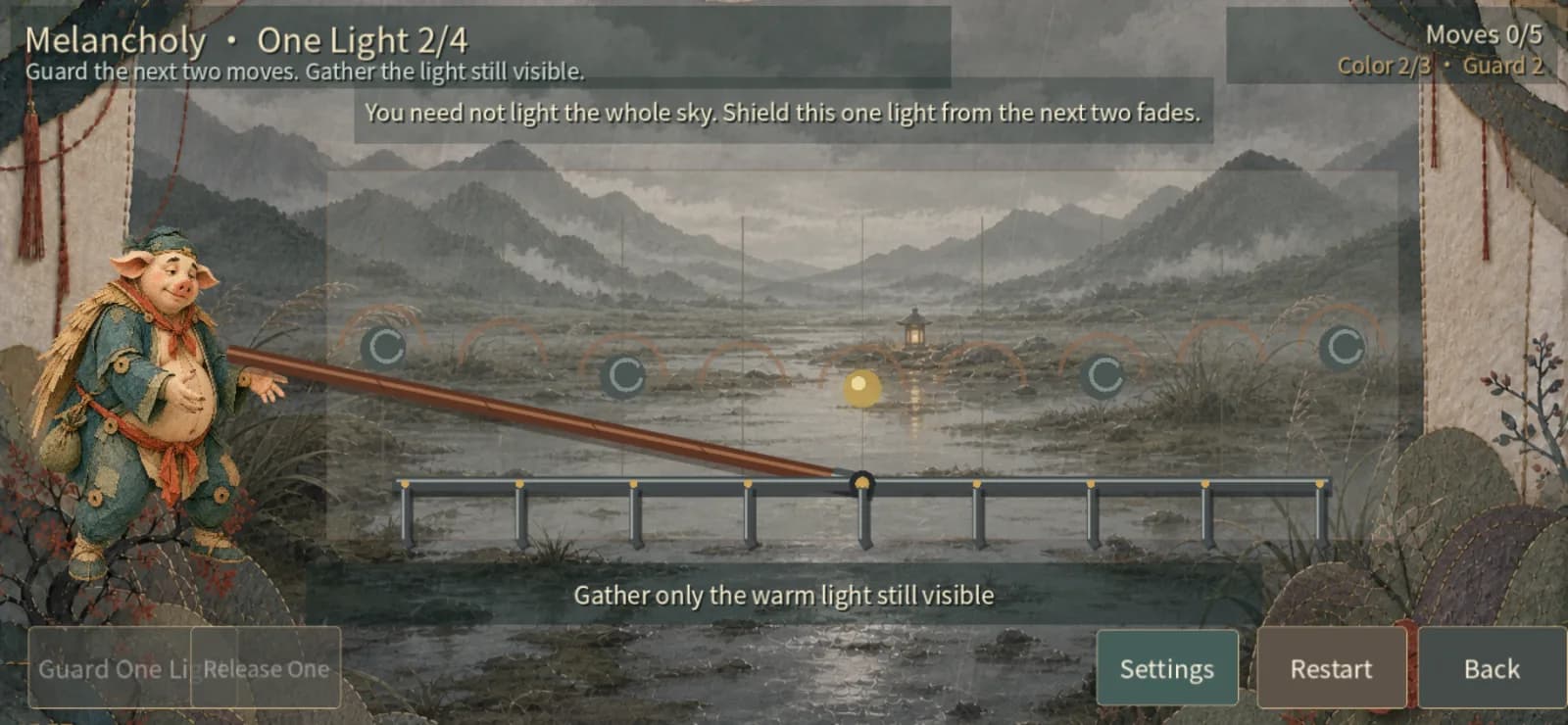 Bajie protects one warm light as the landscape loses color