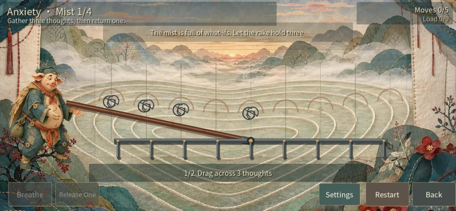 Bajie uses the nine-toothed rake to recognize thoughts in the mist
