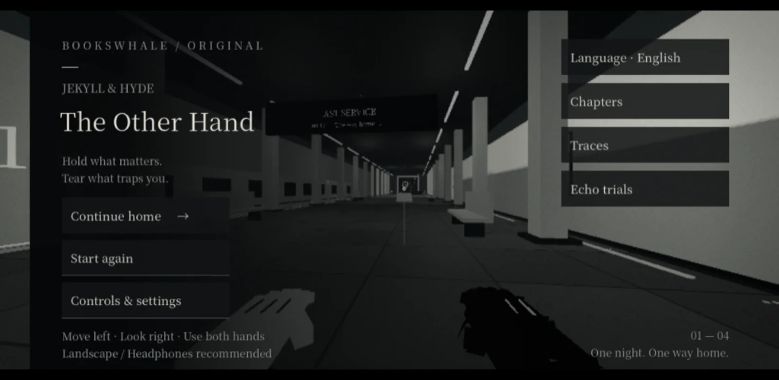 The Other Hand title screen inside the monochrome station